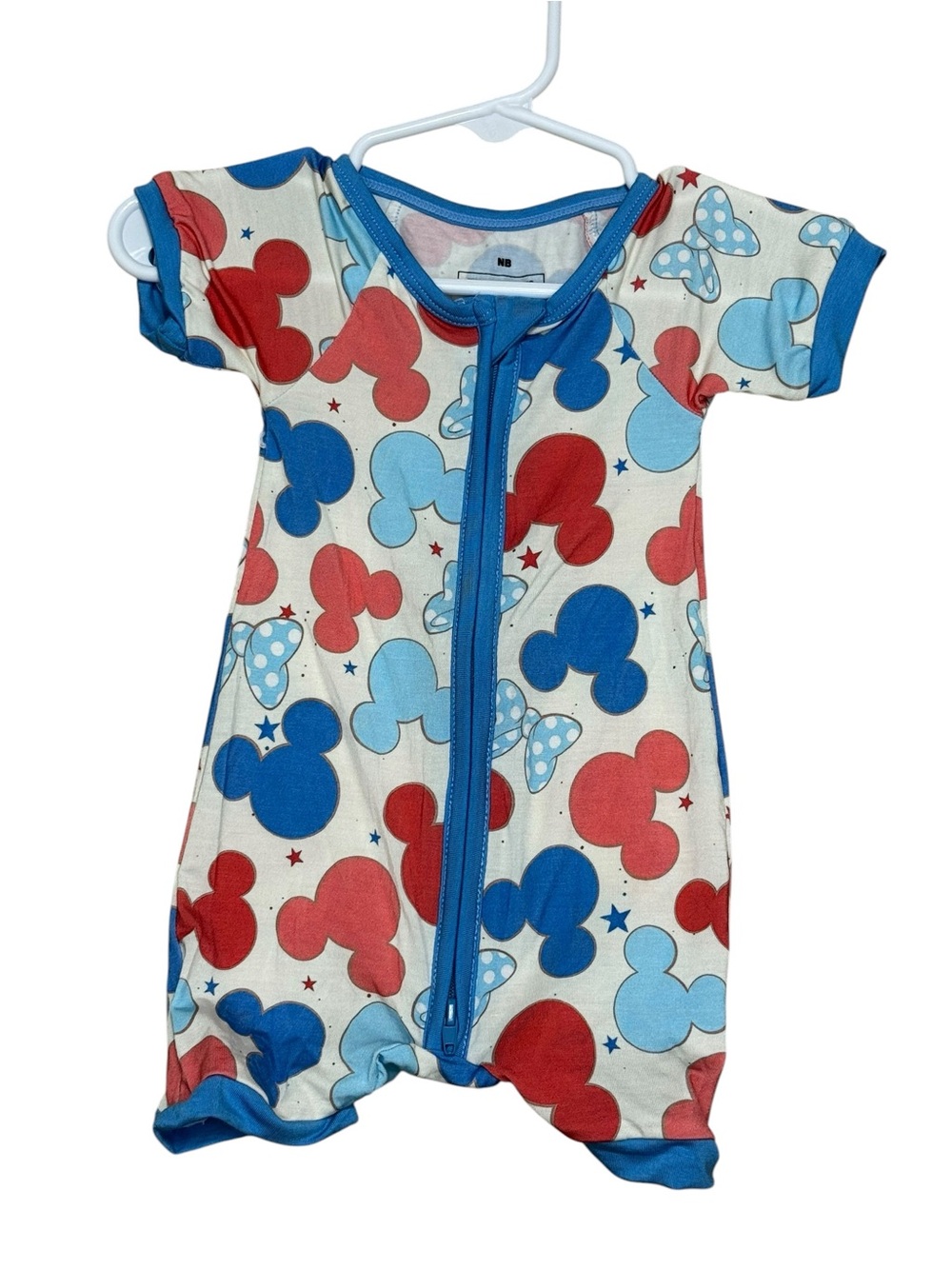 Baby Short Sleeve Romper with Red & Blue Mickey Print